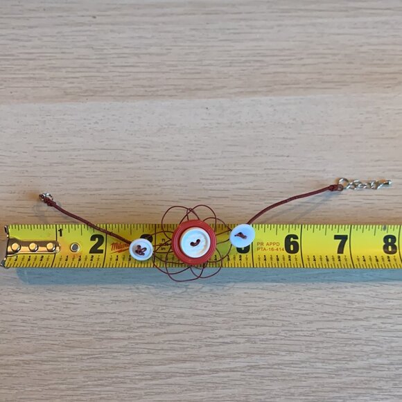 2x18$ โ๏ธ ๐ Creation - Red wire and white buttons Bracelet - Picture 6 of 6